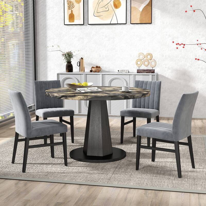 Roundhill Furniture Cavira 5-Piece Round Modern Dining Set