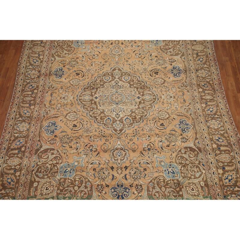 Hand Knotted Oriental 100% Wool Carpet Traditional Floral Oranges & Rust Mashad Area Rug - 12' 3'' X 9' 1''