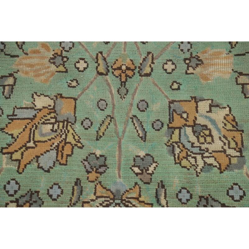 Hand Knotted Oriental 100% Wool Carpet Traditional All-Over Green Tabriz Area Rug - 10' 10'' X 8' 7''