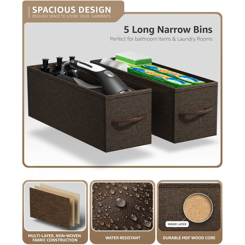 Sorbus Narrow Dresser with 5 Drawers - Vertical Slim Storage Chest of Drawers with Steel Frame, Wood Top & Easy Pull Fabric Bins