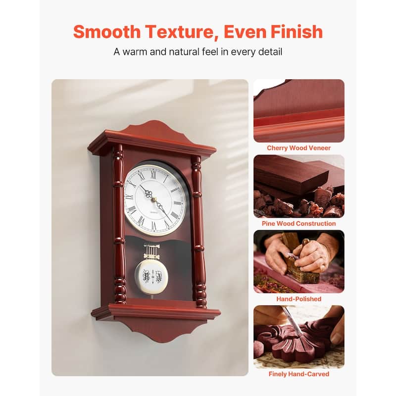 Grandfather Clock Vintage Pendulum Wall Clock 18 in with Quartz Movement - 18.1 x 9.45 x 3.6 in