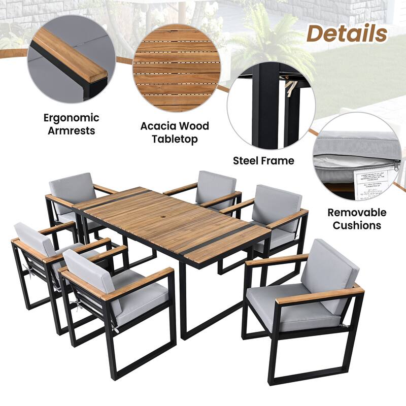 Modern 7 Pieces Outdoor Dining Set with Removable Cushions, Patio Dining Table and Chair Set for Patio, Backyard 7 Pack