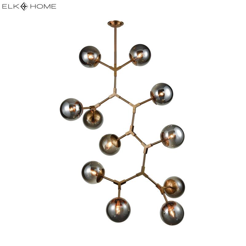 Elk Home Synapse Aged Brass With Smoked Glass 11 Light Chandelier