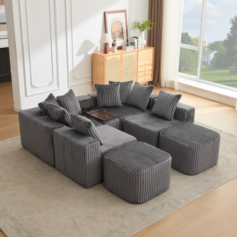 Boneless Modular Sofa with USB, Wireless Charging & Coffee Table Board