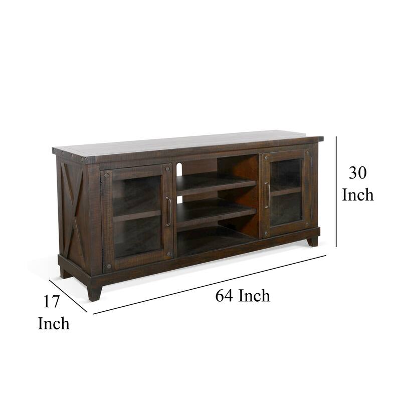 Anva TV Media Console, Shelves, Doors, Dark Brown Mahogany, 64 Inch