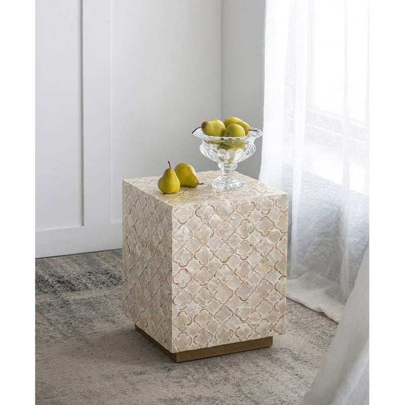 Geometric Ogee Square Capiz Stool - 17.75" - Cream and Gold
