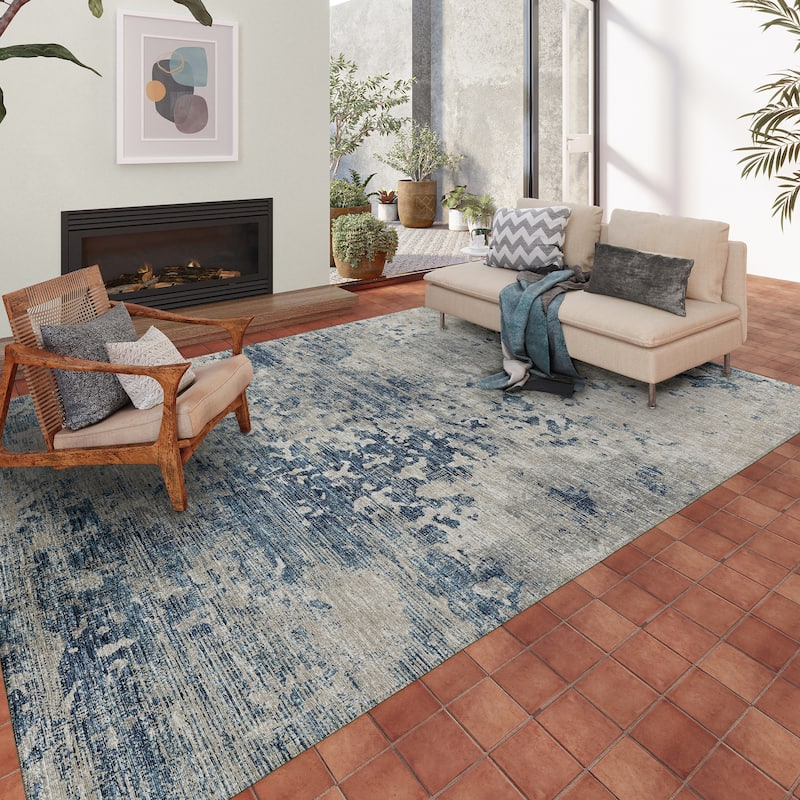 Indoor/ Outdoor Accord Modern Abstract Polyester Washable Rug New