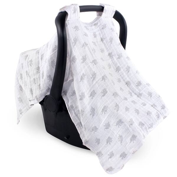 slide 1 of 1, Luvable Friends Baby Unisex Muslin Car Seat Canopy, Elephant, One Size - Elephant