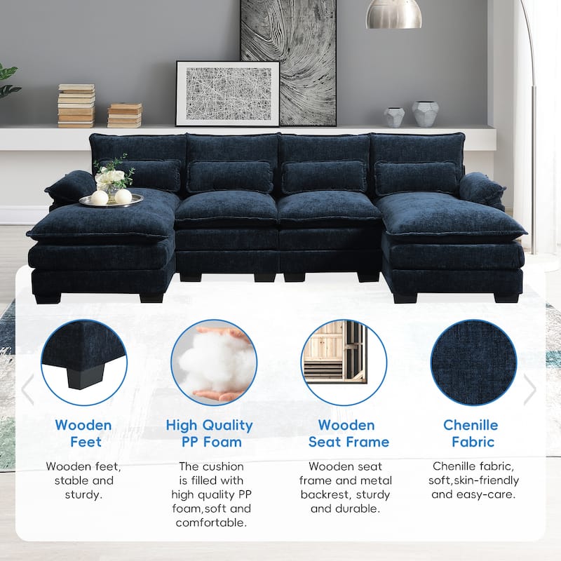 Modern Modular U-shaped Sectional Sofa, Chenille Cloud Couch Set