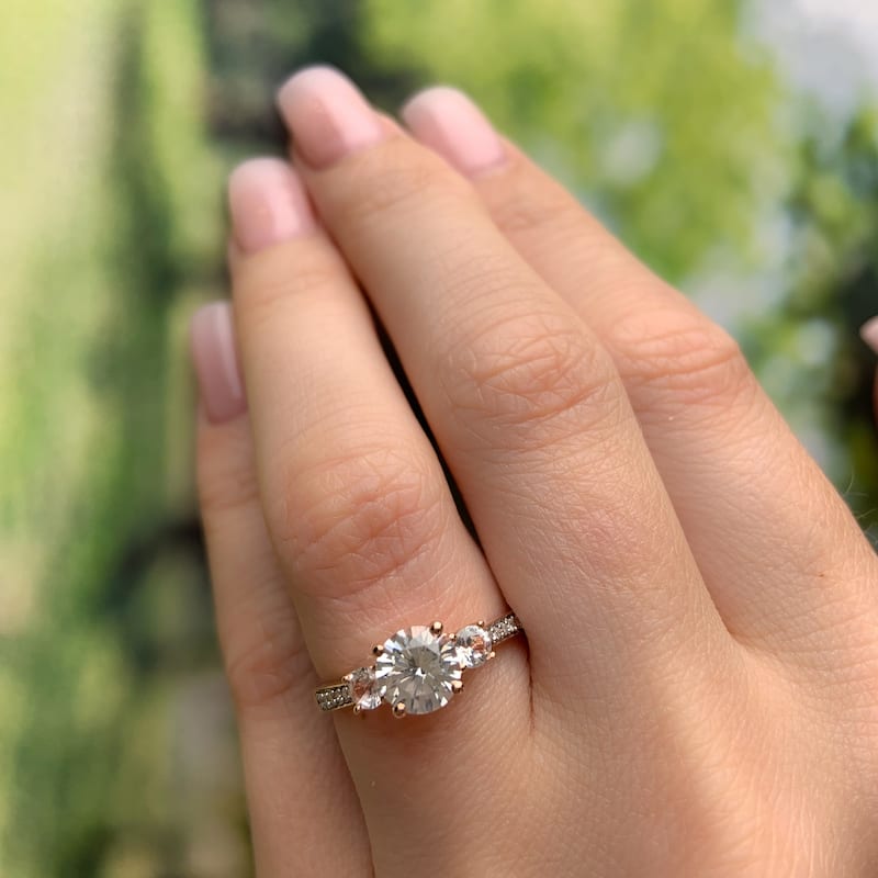 Miadora 3-Stone Created White Sapphire and Diamond Engagement 10k Rose Gold
