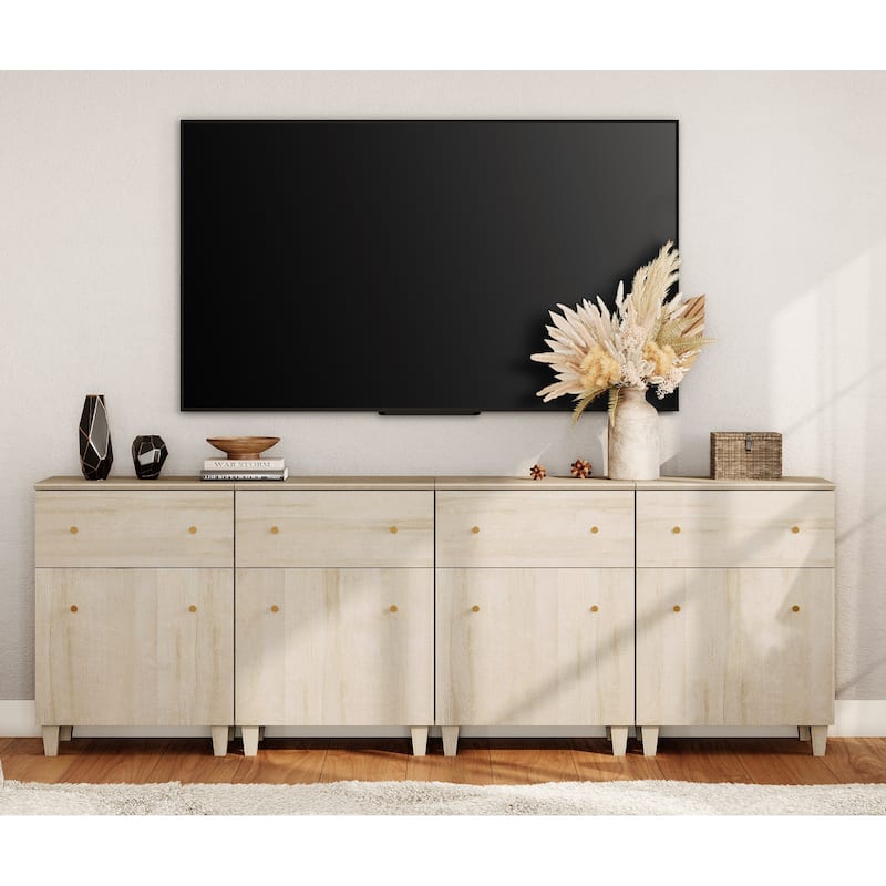 WAMPAT Modern TV Cabinet Stand with Drawers and Door - 94.4" - 4 Pack - Light Oak