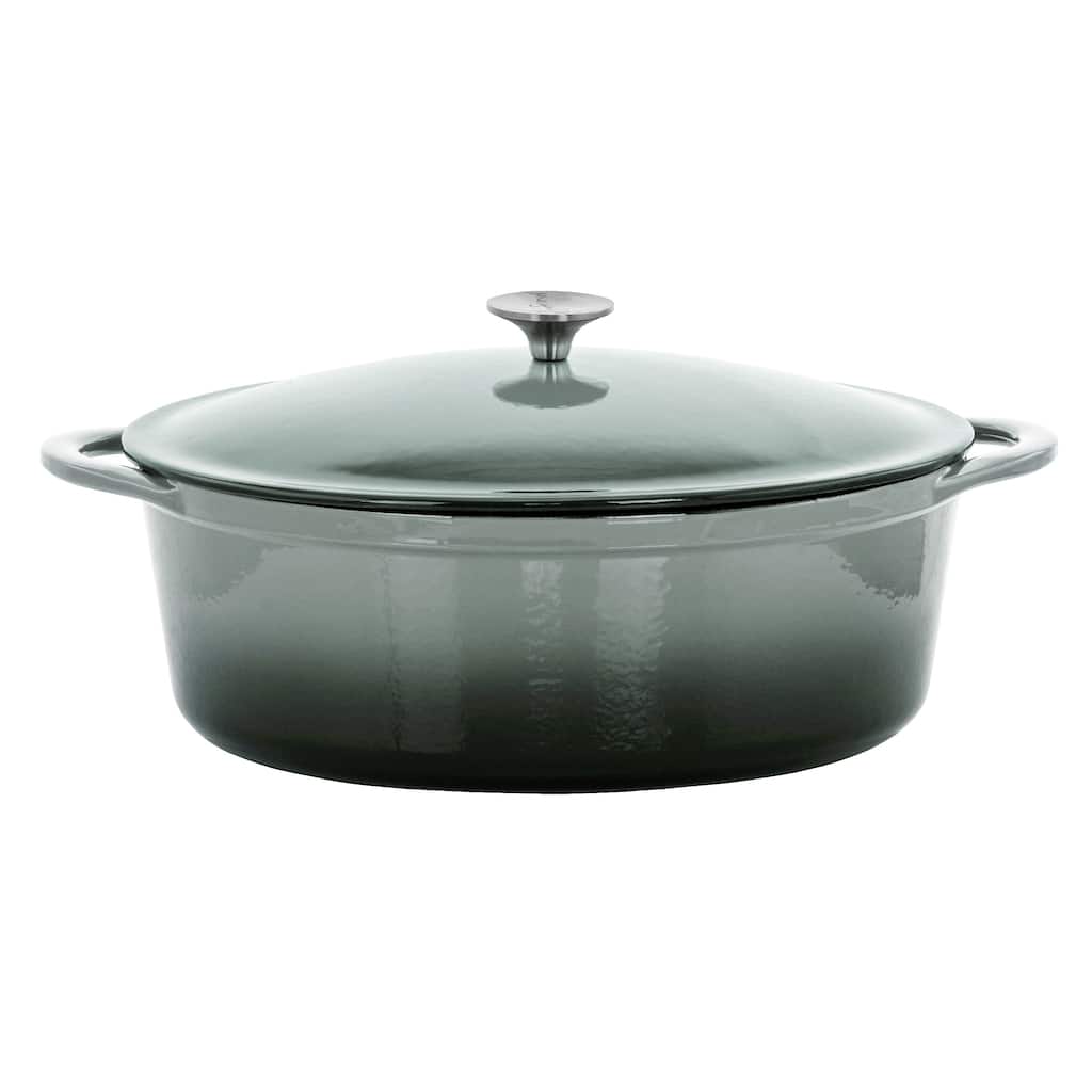 7 Quarts Oval Enameled Cast Iron Dutch Oven in Smoke