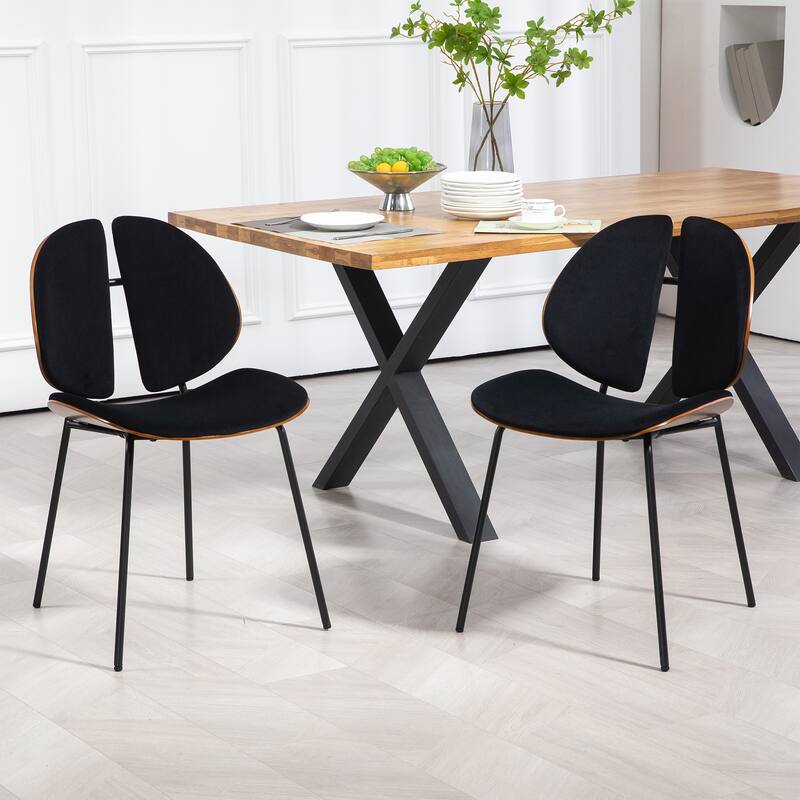 Set of 2 Beau Black Microfiber Fabric Dining Chair with Iron Legs