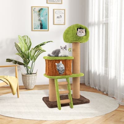 Cute Cat Tree with Mushroom-Shaped Nest Condo and Climbing Ladder for Indoor Cats - 30" x 20" x 56"