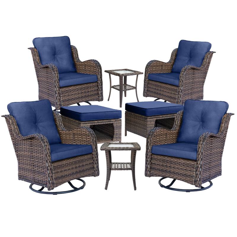 Wicker Outdoor Patio Conversation Seating Sets with Swivel Rocker Chairs