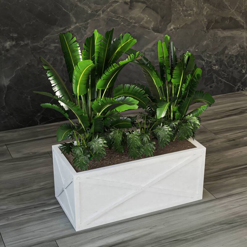 Bonsai Rectangular Fiberstone Planter Box, Modern Weather-Resistant Indoor/Outdoor Pot with Drainage for Healthy Plants