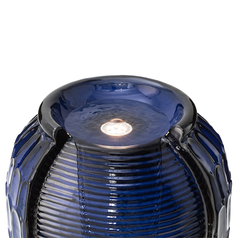 Glitzhome 28"H Oversized Petals Textured Ceramic Jar Outdoor Waterfall Fountain