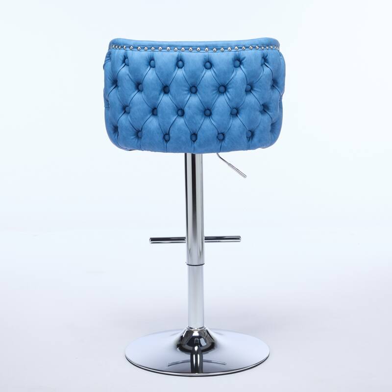 Set of 2 Modern Leather Upholstered Swivel Adjustable Height Tufted Bar Stools with Back