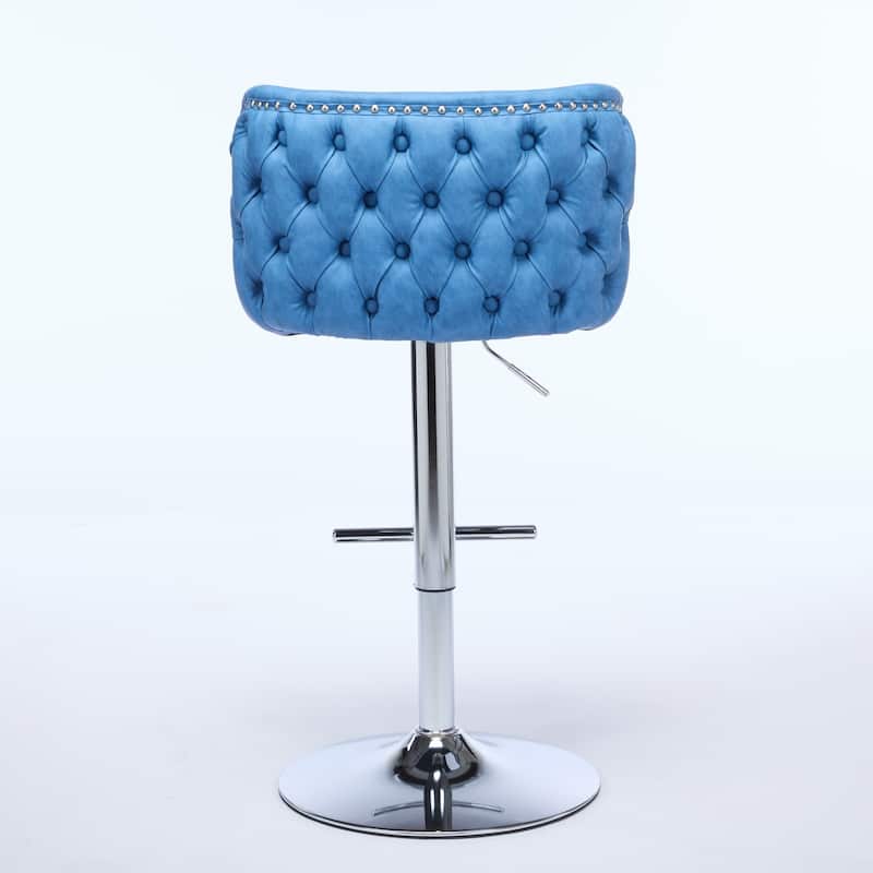 Velvet Upholstered Bar Stools Set of 2, Swivel Bar Stools with Adjusatble Height, Kitchen Island Chairs with Tufted Back