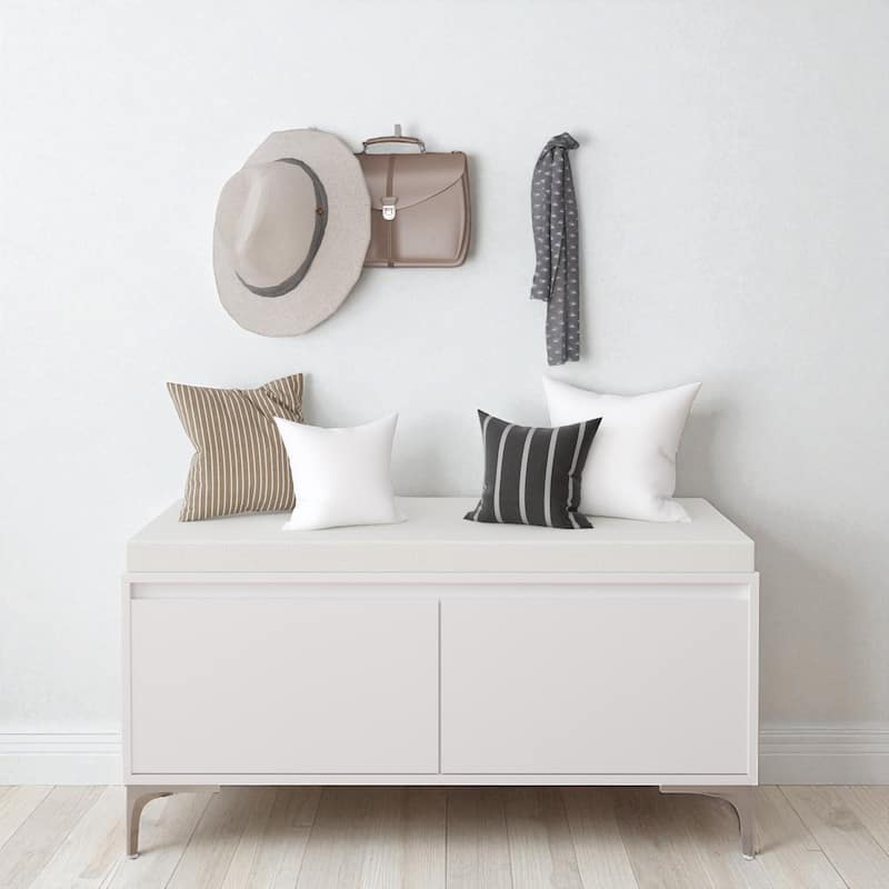 Wall-Mounted Entryway Shelf with Hooks and Shoe Storage Bench, Modern White Cabinet with Cushion for Hallway or Mudroom - White