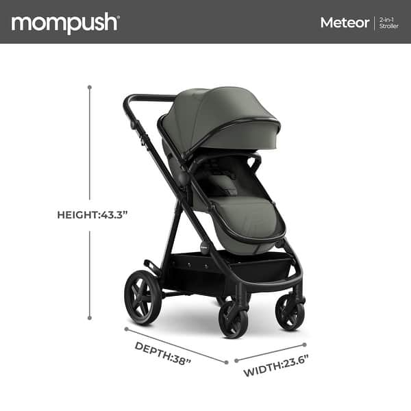 dimension image slide 2 of 4, Mompush Meteor2 Baby Stroller 2-in-1 with Newborn Mode, Compatible with Infant Car Seat Adapter Included