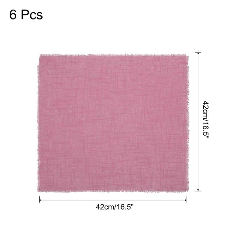 6pcs Cloth Napkins 16.5x16.5 Inches Cotton Linen Napkins with Fringe - Dark Pink