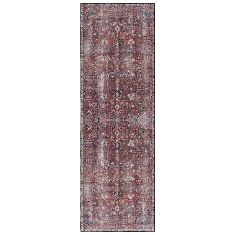 SAFAVIEH Tucson Machine Washable Slip Resistant Loula Oriental Distressed - 2' 6" x 8' - Red/Beige - Runner
