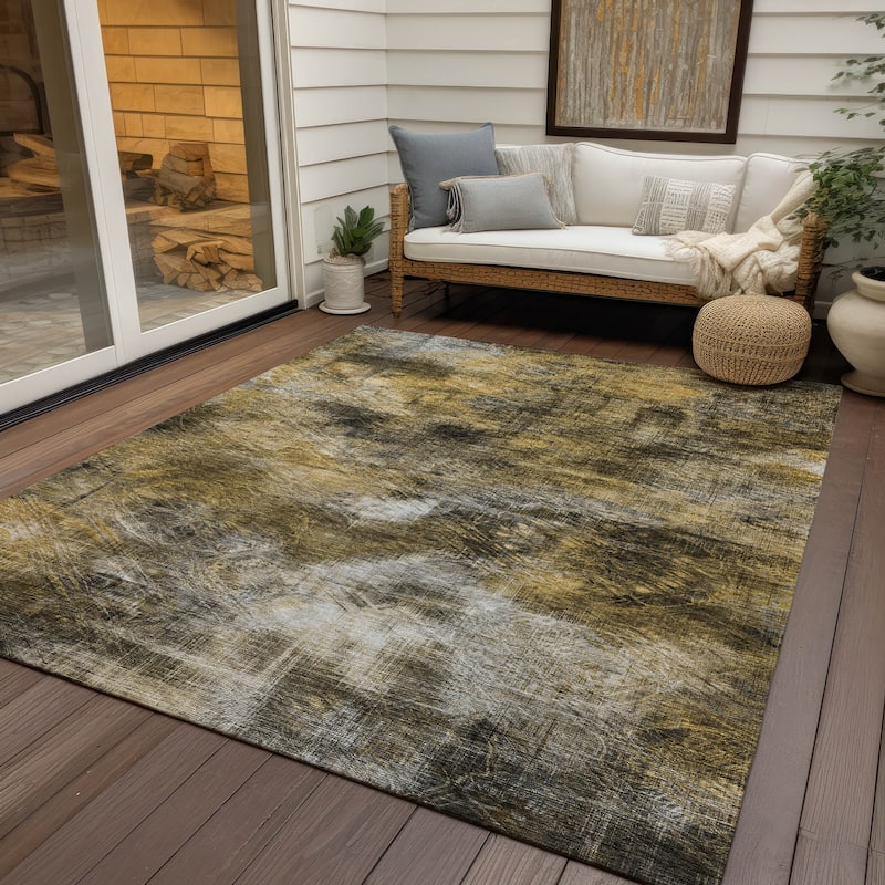 Machine Washable Indoor/ Outdoor Chantille Abstract Imprints Rug
