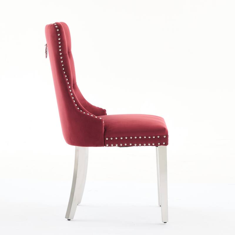 Velvet Dining Chairs Set of 2, Button Tufted Upholstered Dining Chair, Kitchen Chairs with Nailhead Trim & Stainless Steel Legs