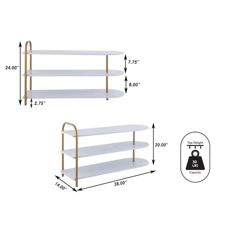 happimess Modern 24" 9-Pair 3-Tier Iron Curved Decker Shoe Rack