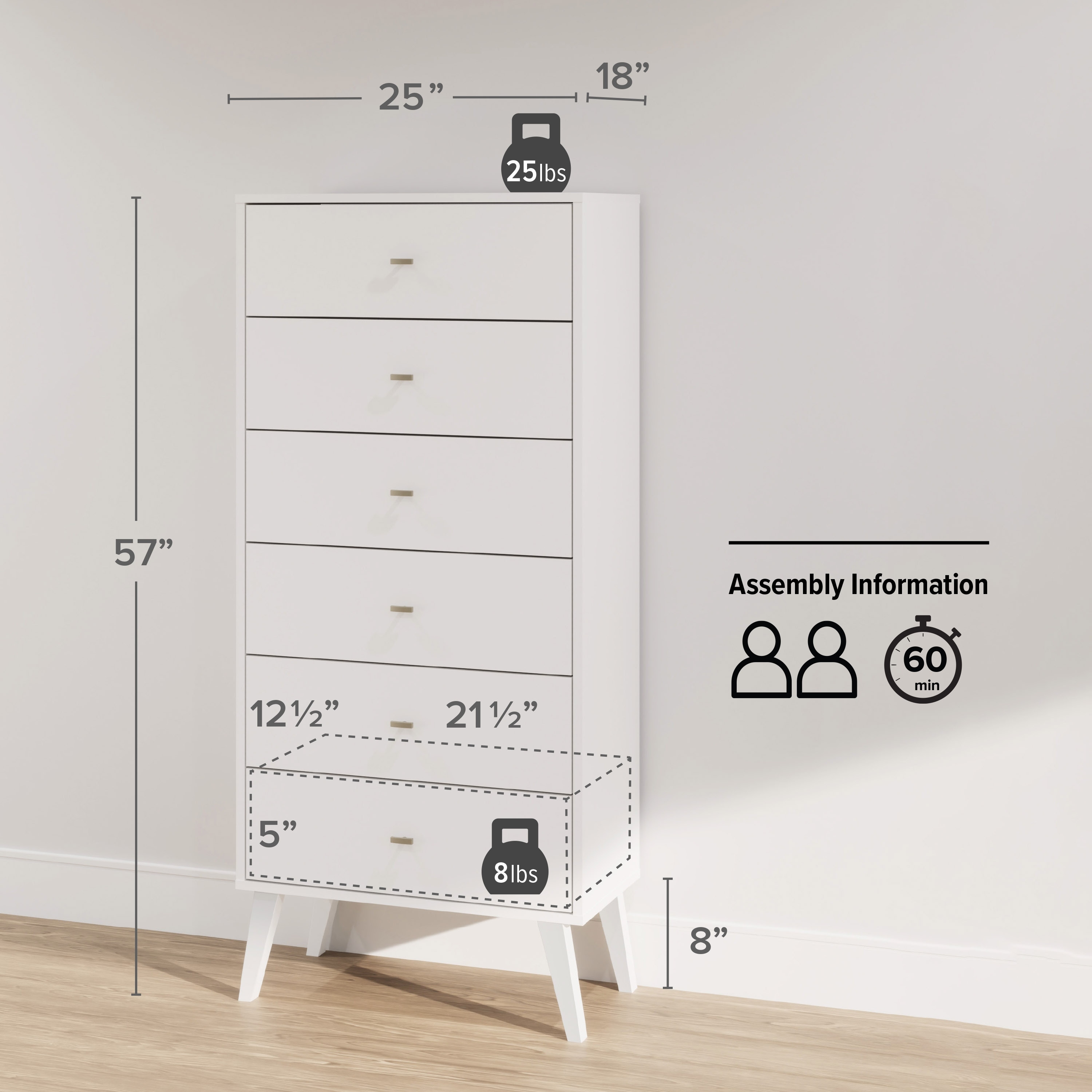 prepac milo mid century modern 6 drawer dresser Prepac Milo Mid-Century 6 Drawer Solid Wood Dresser, Contemporary Bedroom Furniture, 16"" x 52.25"" x 33"", Drifted Gray"