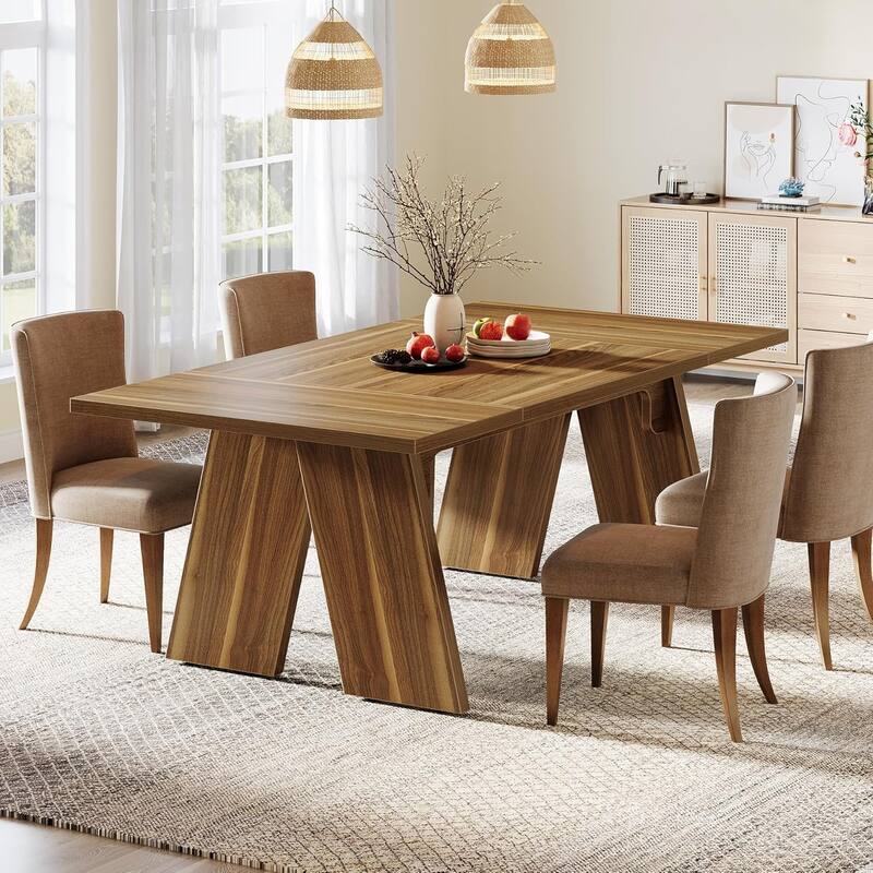 71 Inches Large Dining Table for 6 People with Solid Wood Legs for Kitchen