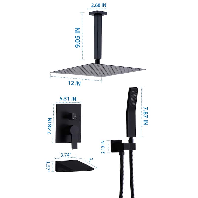 Shower Faucet Set, High Pressure 12 Inches Rainfall Shower Head with Handheld Spray, Wall Mounted Shower Fixtures