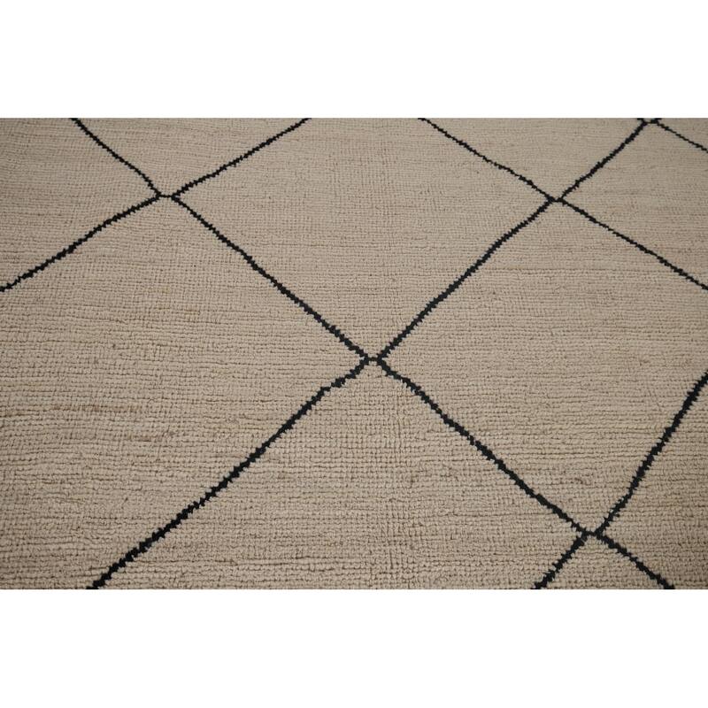 Trellis Moroccan Oriental Area Rug Hand-Knotted Beige Wool Carpet - 5'7"x 8'0"