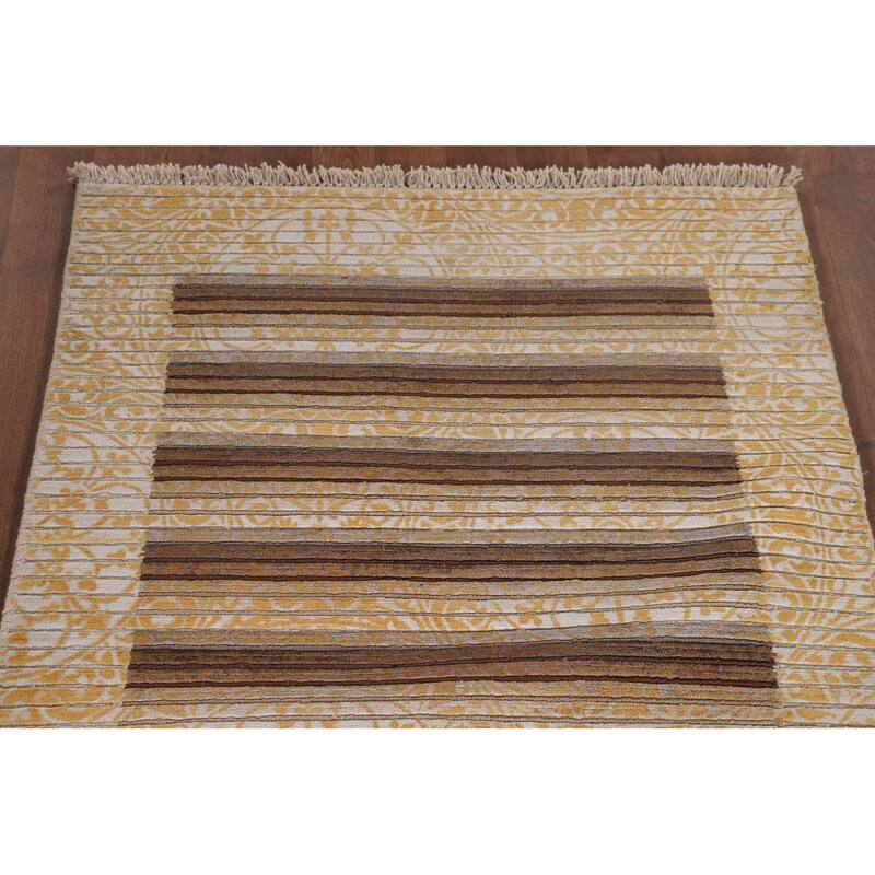 Yellow Modern Abstract Accent Rug Handmade Wool Carpet - 2'8"x 4'11"