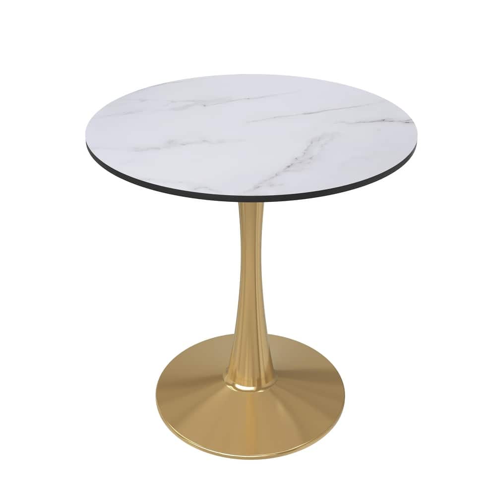 Bristol MDF Wood Round Tabletop in Gold Stainless Steel Base Dining Table with Plastic Rim for Kitchen & Dining Room