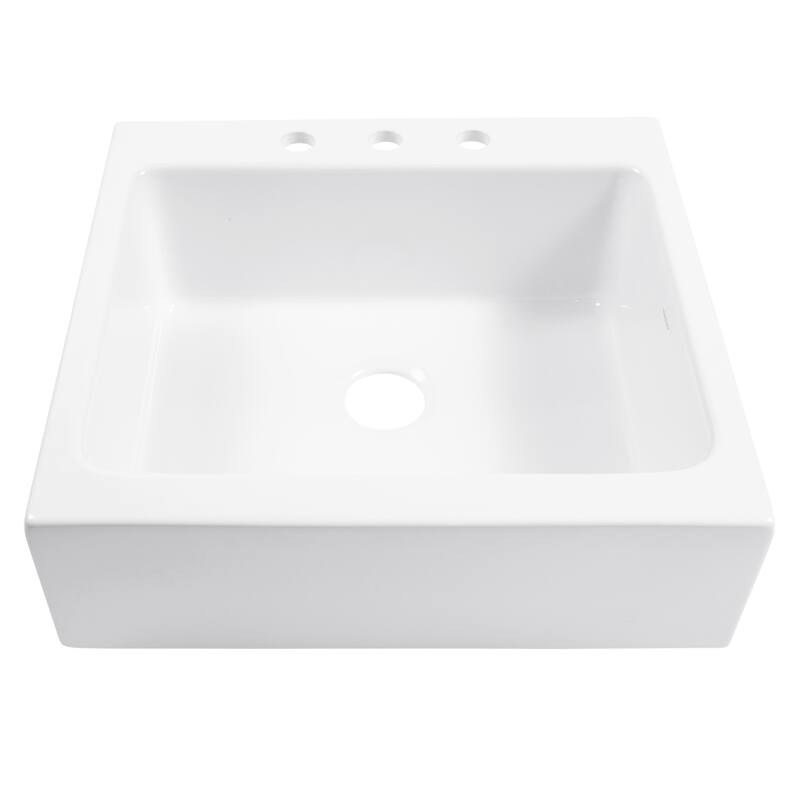 Parker Crisp White Fireclay 26" Quick-Fit Farmhouse Apron Front Drop-In Single Bowl Kitchen Sink (3 Hole) with Pfirst Faucet Kit