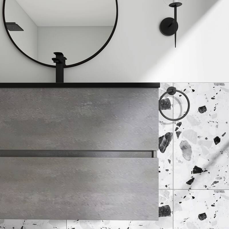 24 in./30 in./36 in. Wall-Mounted 2-drawer Bathroom Vanity Set in Cement Grey with Integrated Solid Surface Sink