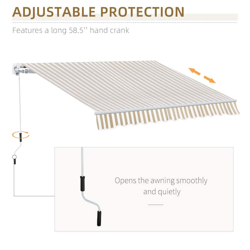 12' x 10' Retractable Awning Sun Shade Shelter with Manual Crank Handle, 280g/m² UV & Water-Resistant Fabric and Aluminum Frame