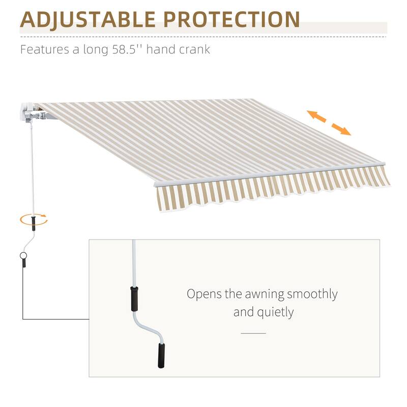12'x10' Retractable Patio Awning with Manual Crank, UV/Water-Resistant Fabric & Aluminum Frame for Deck/Balcony