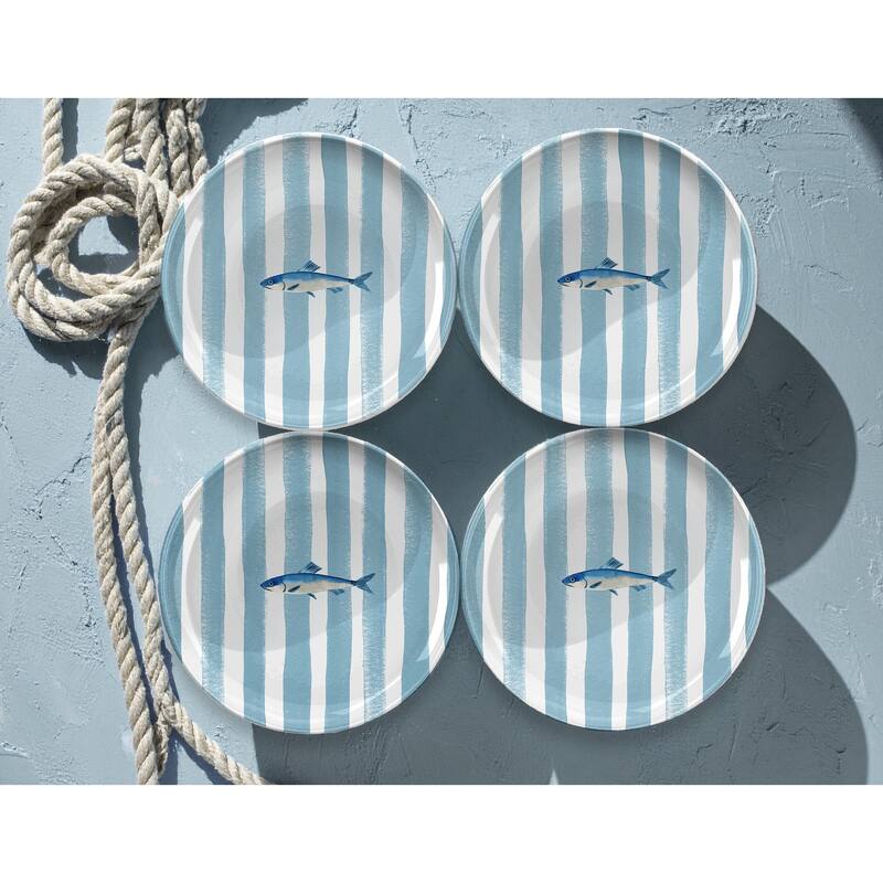 Abode Homewares Sardinia NewWave Melamine Stripe Salad Plate - Blue - 8.5" - Set of 6