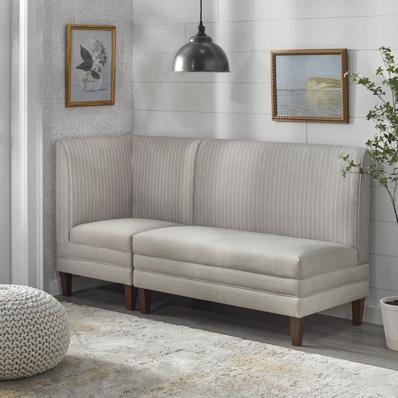 Lifestorey Phillips 2-Piece Upholstered Bench Set - Set of 2 - Beige/Beige Stripe