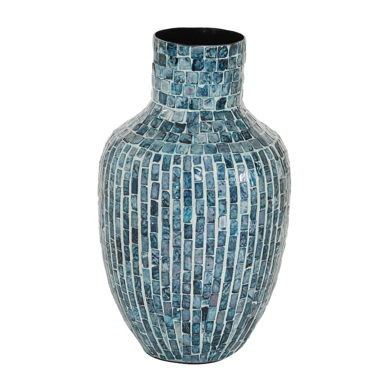 Mother of Pearl Shell Handmade Vase - Blue - Roche River Decor - 9"W x 9"L x 16"H