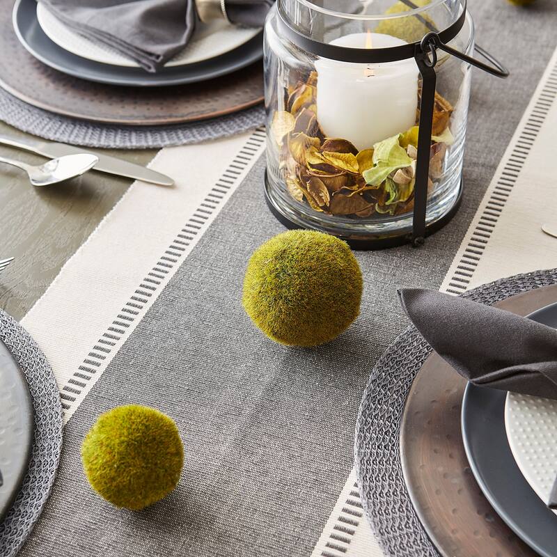 Dobby Stripe Ribbed Table Runner with Tassels - 72" - Black and Cream