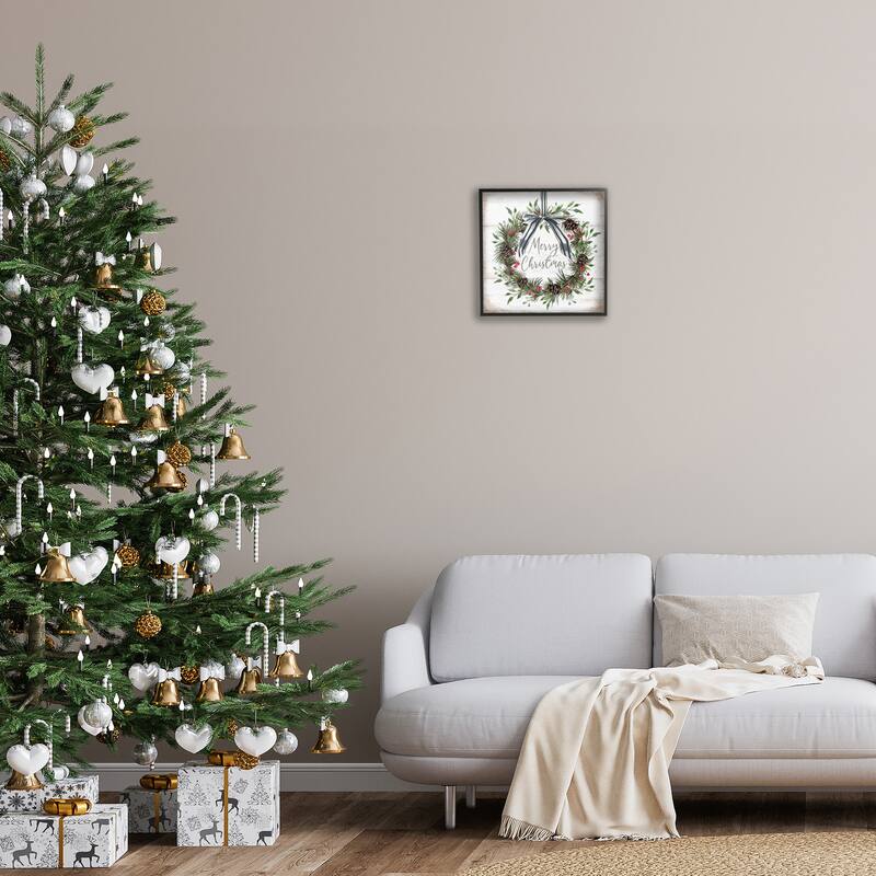 Stupell Rustic Christmas Pinecone Wreath Framed Giclee Art Design By Elizabeth Tyndall