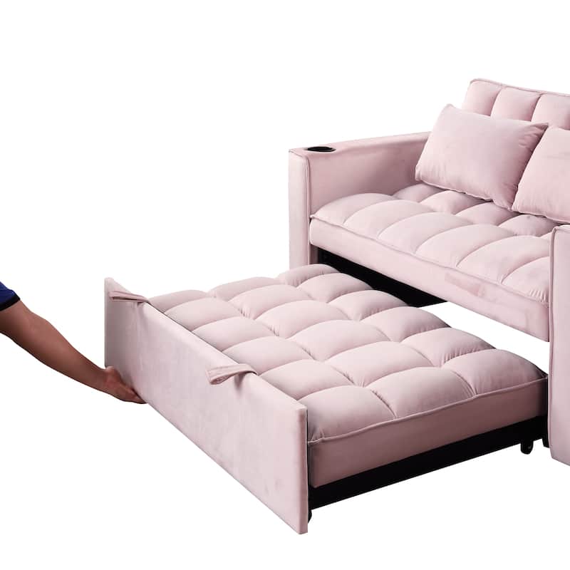 58" Velvet Sofa Bed with Built-In Cup Holder and USB Port, Great for Apartments or Guest Rooms