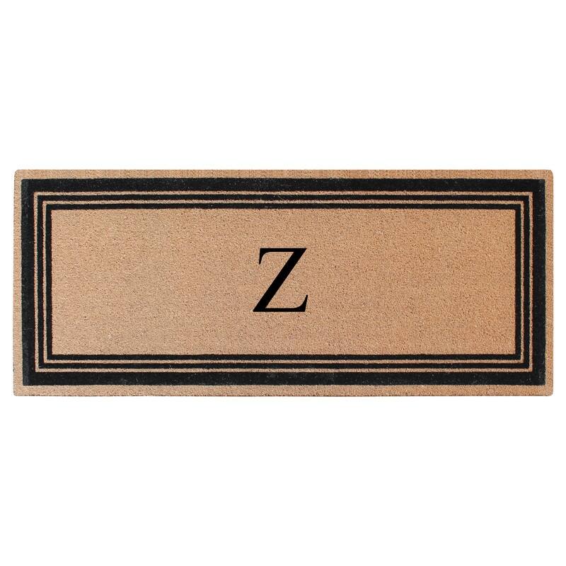A1HC Natural Coir Monogrammed Flock Anti shed Treated Durable Doormat BlackBeige