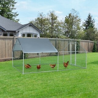 PawHut Galvanized Large Metal Chicken Coop Cage 2 Rooms Walk-in ...