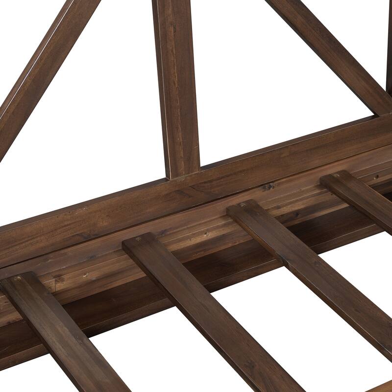 Acacia Wood Twin Size Patio Swing Bed with Hanging Frame