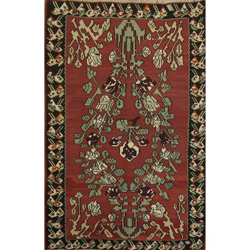 Hand Woven Oriental 100% Wool Carpet Southwestern Tribal Red Kilim Area Rug - 11' 1'' X 7' 2''